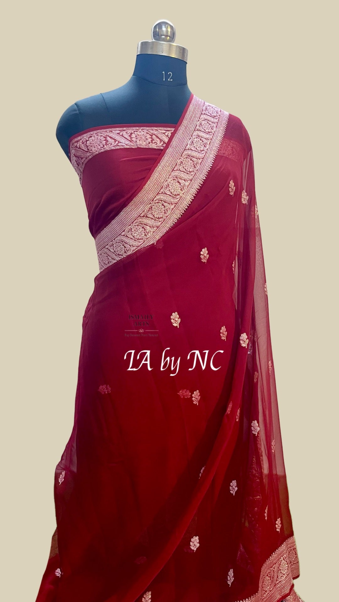 Carmine Banarasi Pure Khaddi Georgette Kadwa Saree