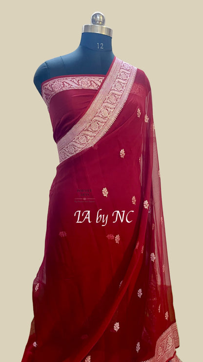 Carmine Banarasi Pure Khaddi Georgette Kadwa Saree
