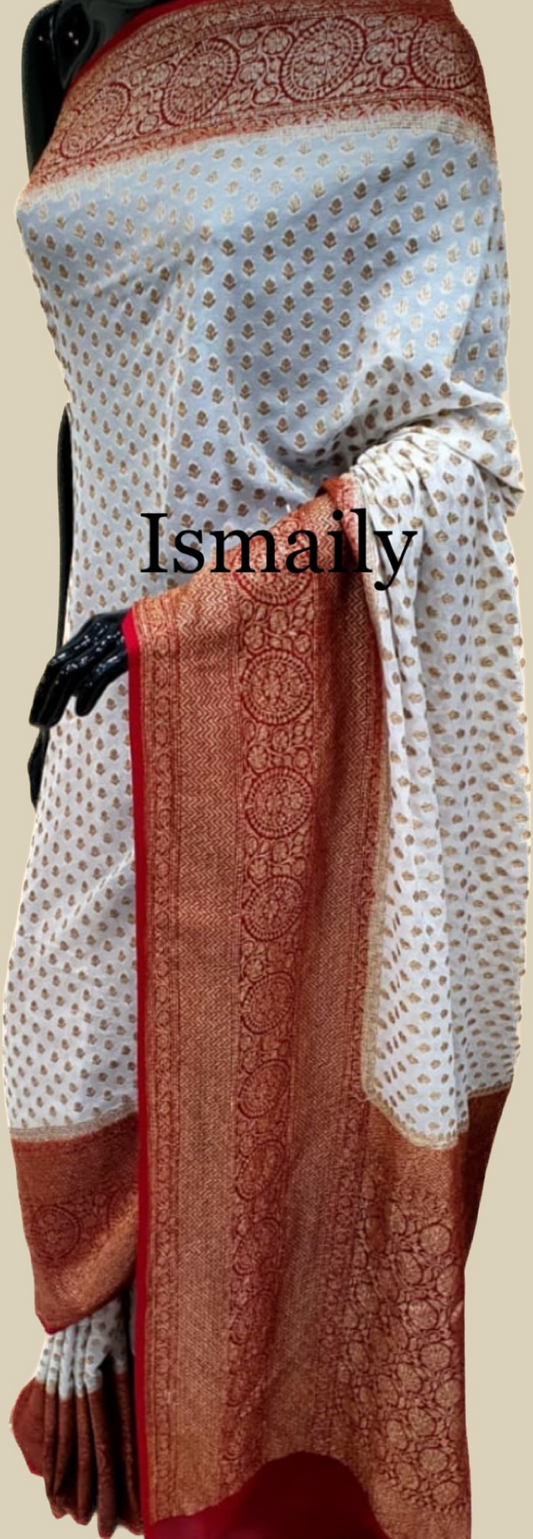 Offwhite Banarasi Pure Khaddi Georgette Saree