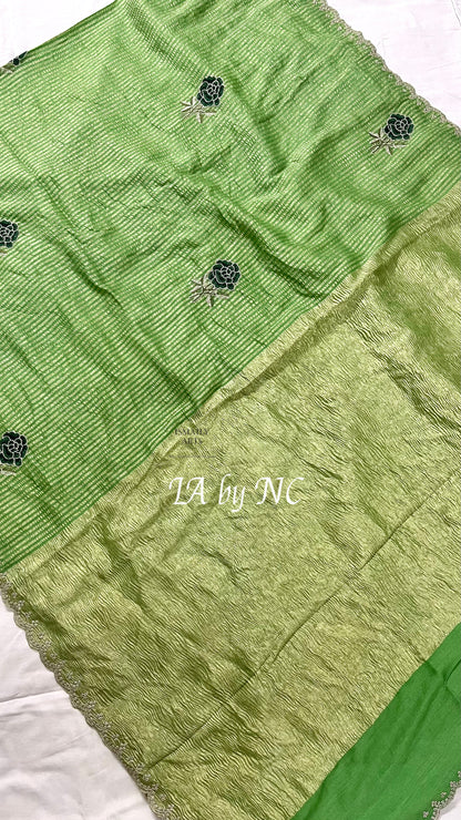 Avocado Banarasi Pure Munga Silk Designer Saree