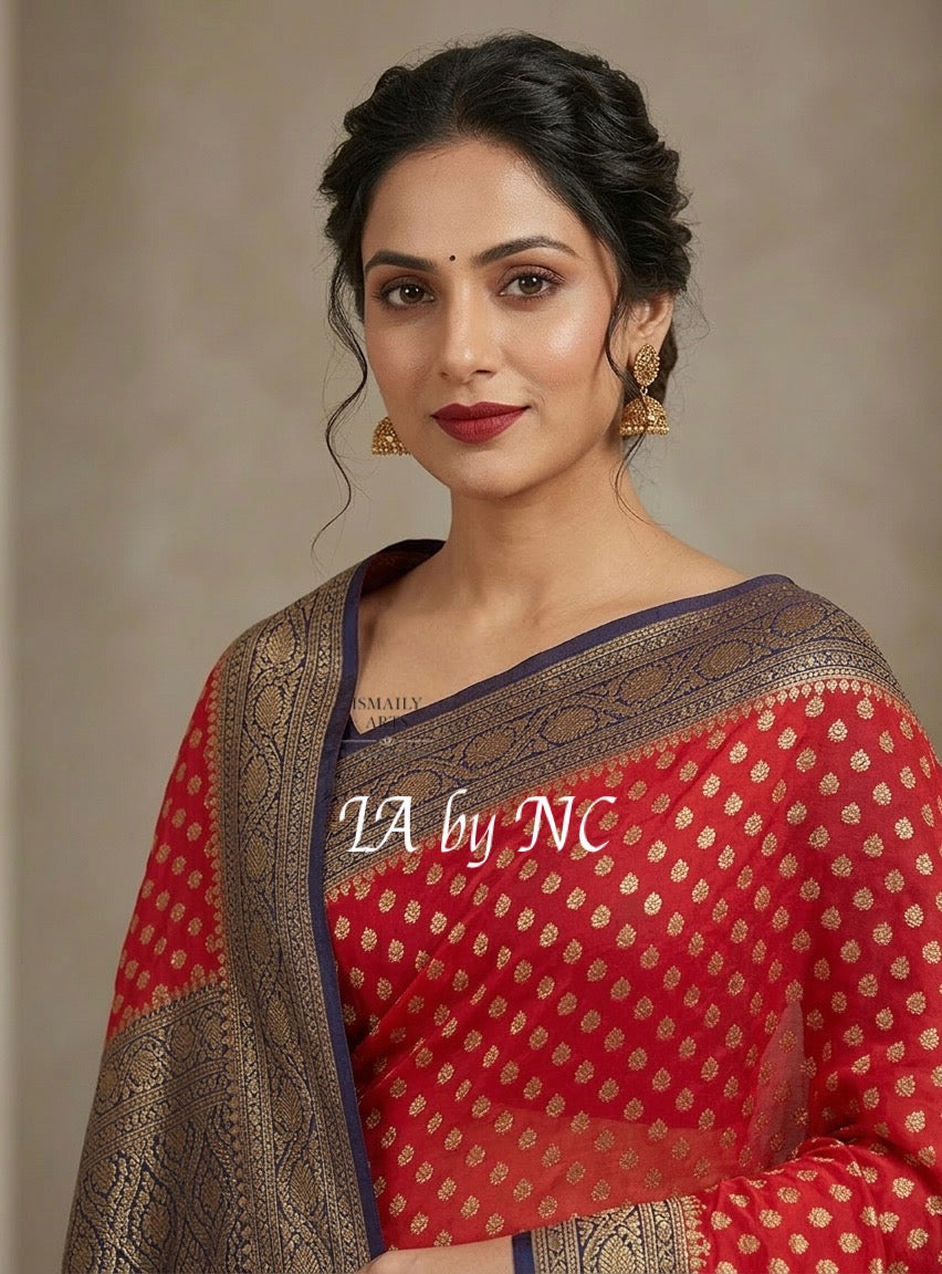 Chilli Banarasi Pure Khaddi Georgette Saree