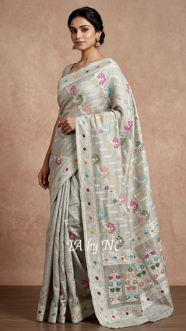 Ash Banarasi Pure Khaddi Tussar Georgette Meenakari Saree