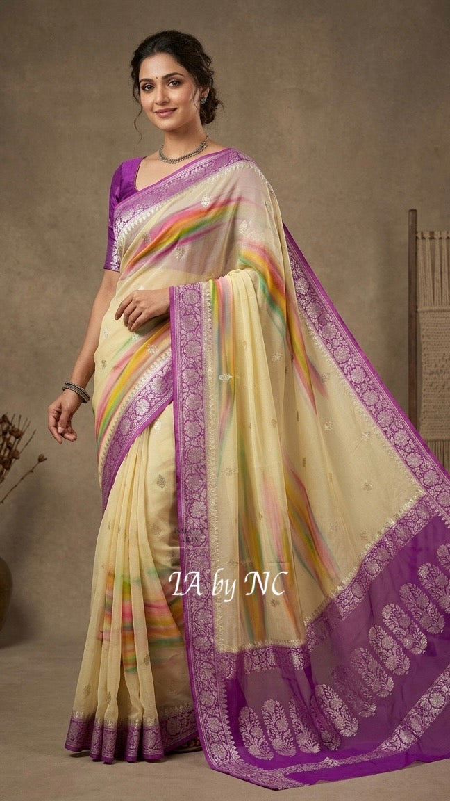 Electric Banarasi Pure Khaddi Georgette Kadwa Saree