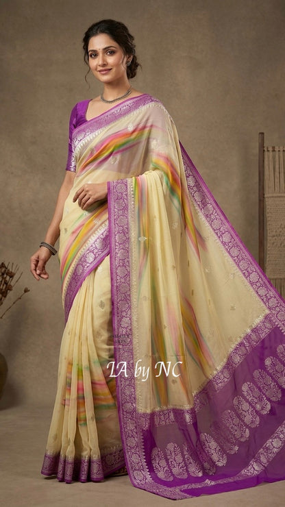 Electric Banarasi Pure Khaddi Georgette Kadwa Saree