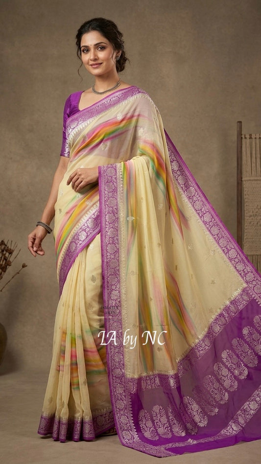 Electric Banarasi Pure Khaddi Georgette Kadwa Saree