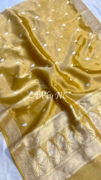 Goldenrod Banarasi Pure Tissue Silk Sona Rupa Kadwa Saree