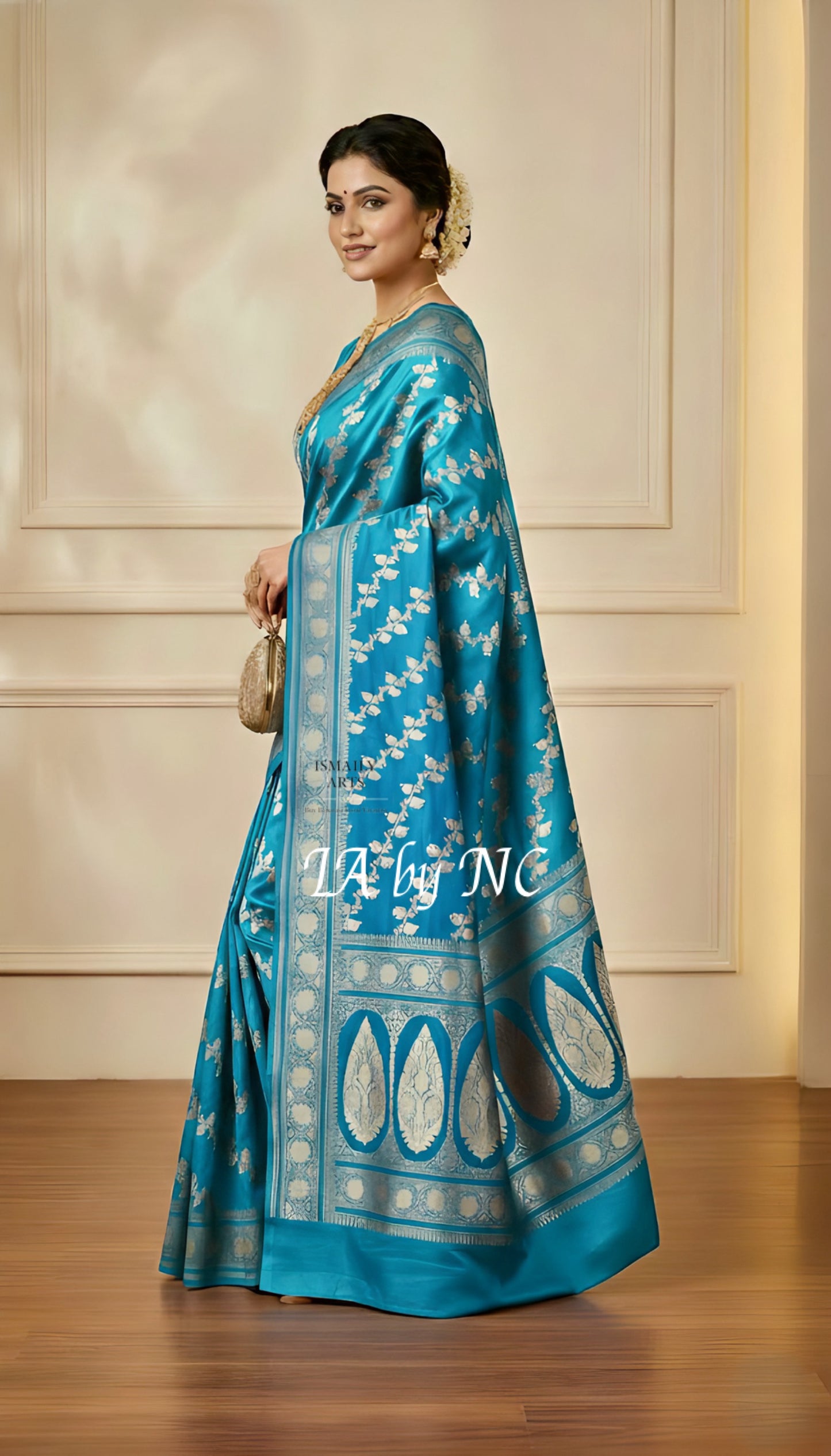 Turquoise Banarasi Mashru Katan Silk Saree