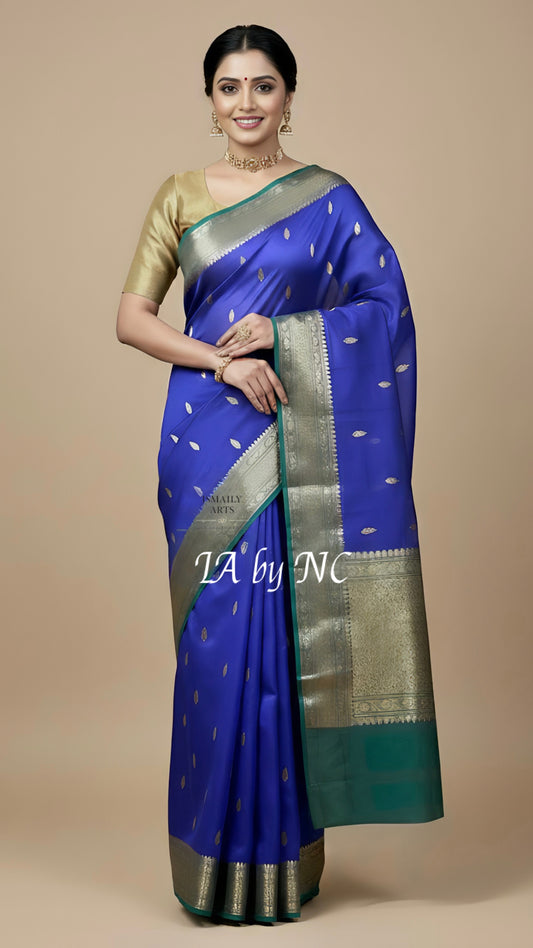 Indigo Banarasi Pure Kora Silk Kadwa Saree