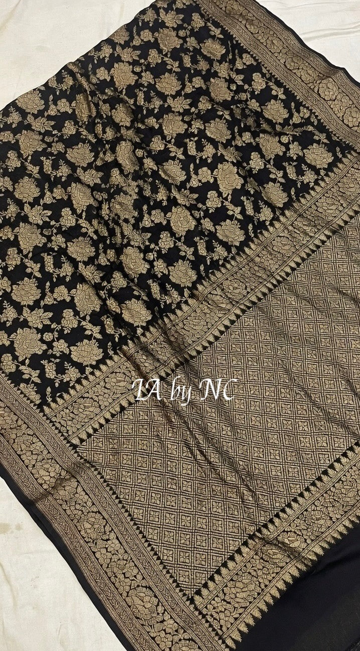 Black Banarasi Pure Khaddi Georgette Saree