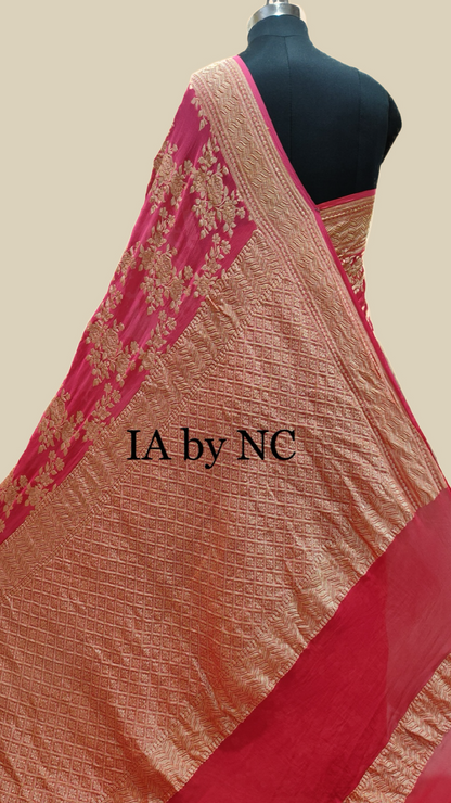 Red Banarasi Pure Khaddi Georgette Saree