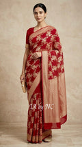 Carmine Banarasi Pure Khaddi Georgette Saree