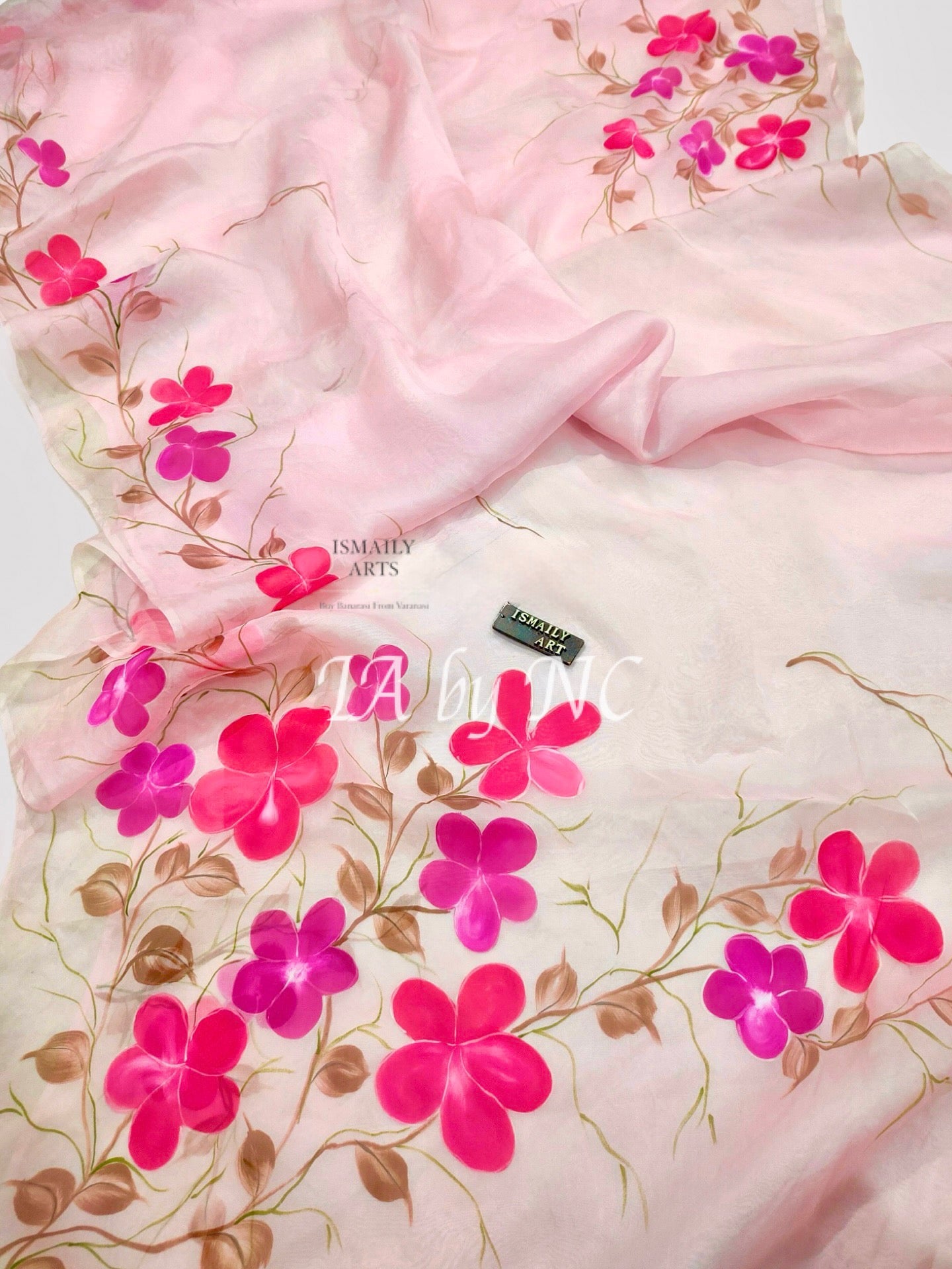 Baby Pink Banarasi Pure Kora Organza Saree