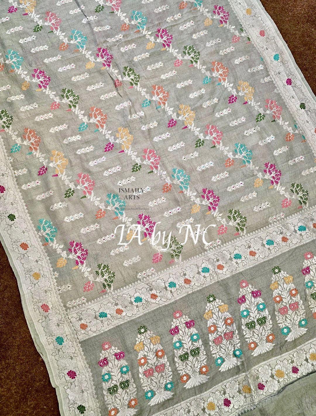 Ash Banarasi Pure Khaddi Tussar Georgette Meenakari Saree