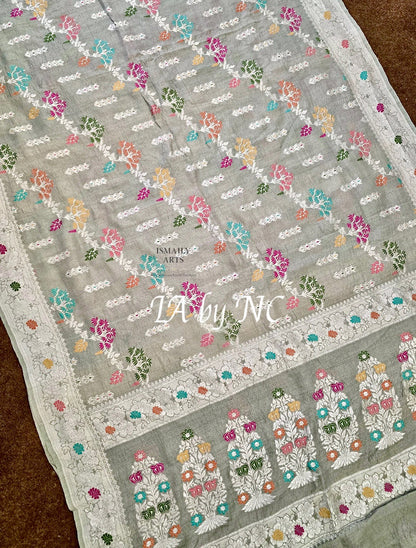 Ash Banarasi Pure Khaddi Tussar Georgette Meenakari Saree