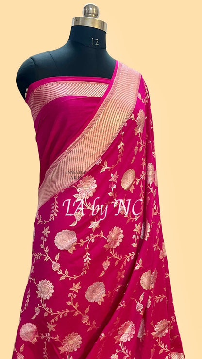 Cerise Banarasi Pure Munga Silk Saree