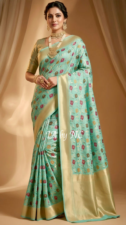 Turquoise Banarasi Pure Munga Silk Saree