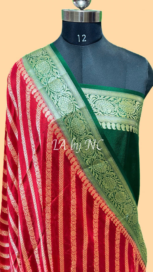 Carmine Banarasi Pure Crepe Georgette Saree