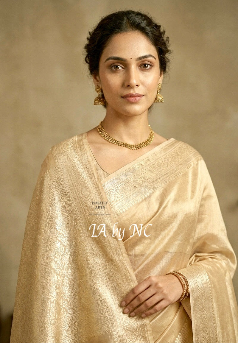 Beige Banarasi Pure Tissue Silk Saree