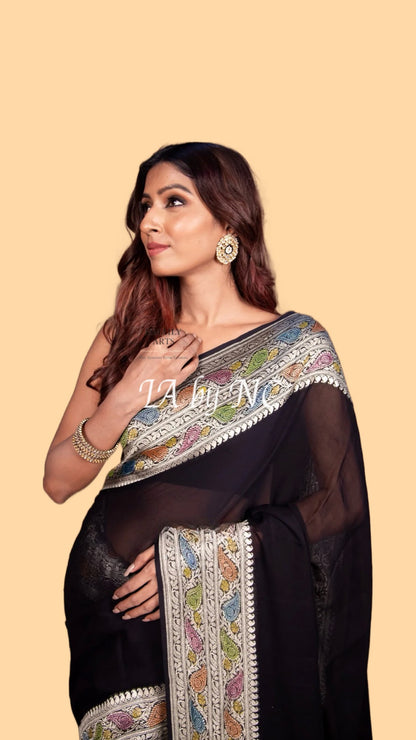 Black Banarasi Pure Khaddi Georgette Saree