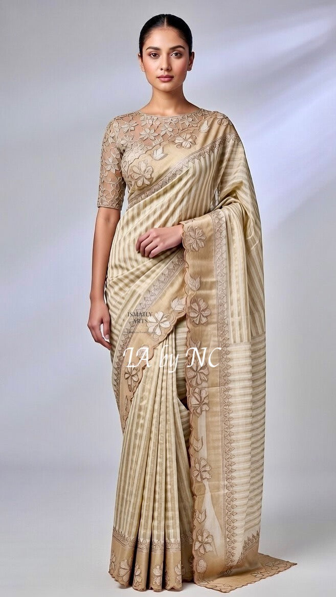 Ivory Banarasi Pure Tissue Silk Designer Saree
