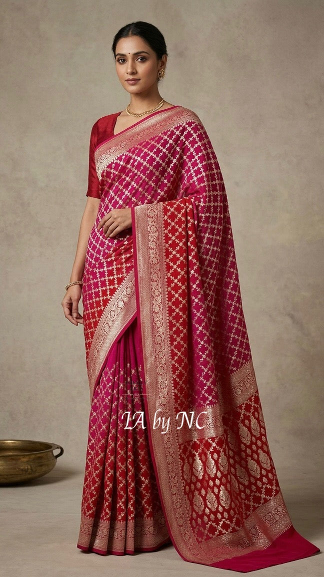 Crimson Banarasi Pure Khaddi Georgette Saree