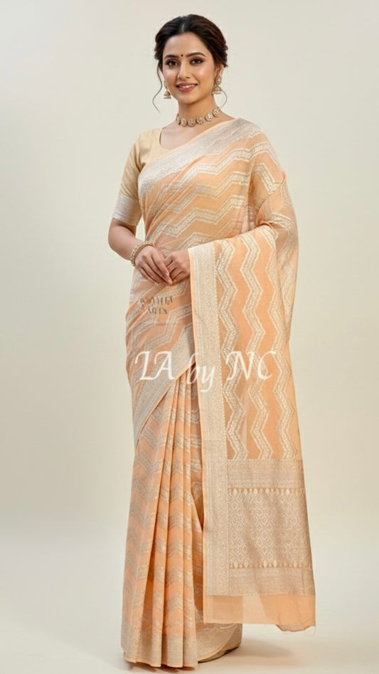 Tawny Banarasi Pure Khaddi Georgette Saree