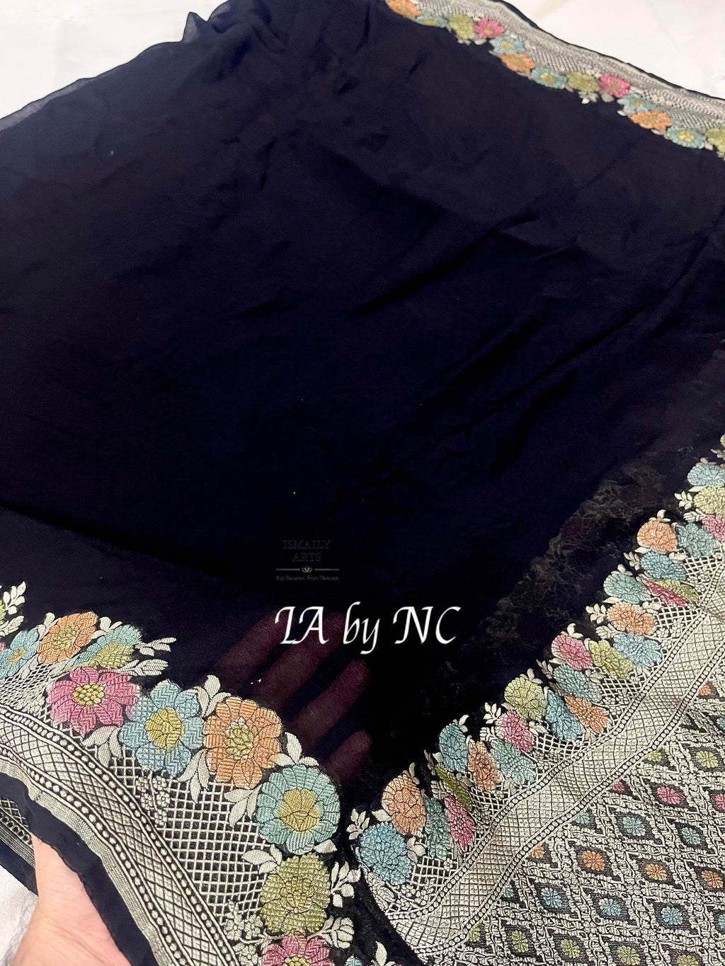 Black Banarasi Pure Khaddi Georgette Dupatta