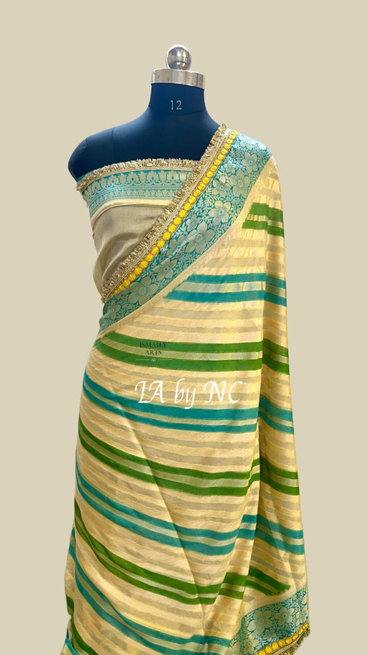 Beige Banarasi Pure Chiffon Georgette Saree