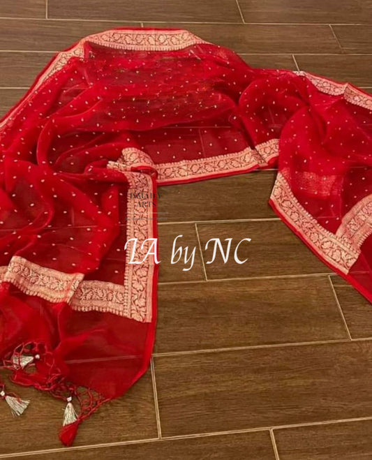 Crimson Banarasi Pure Khaddi Georgette Dupatta
