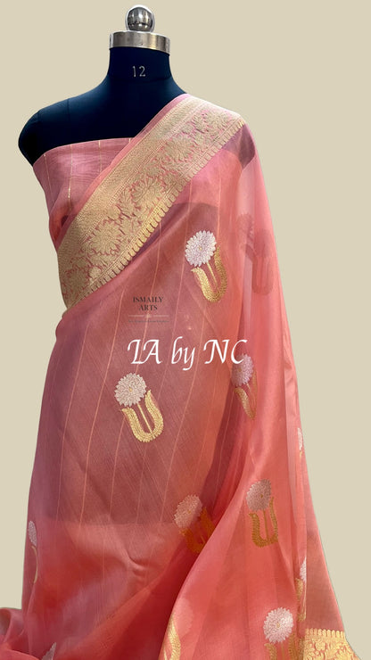 Peach Banarasi Pure Kora Silk Kadwa Saree