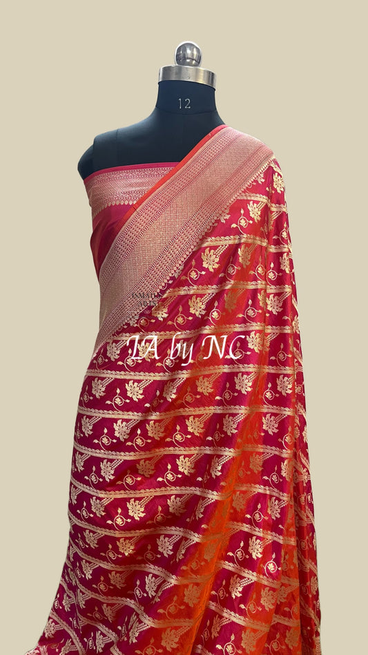 Cerise Banarasi Pure Katan Silk Pattu Saree