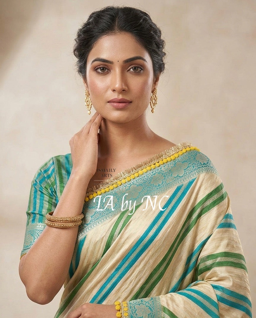 Beige Banarasi Pure Chiffon Georgette Saree