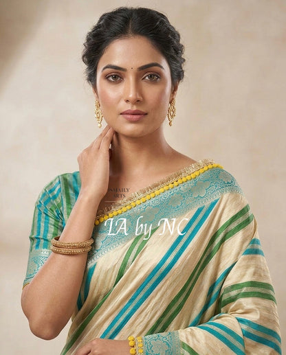 Beige Banarasi Pure Chiffon Georgette Saree