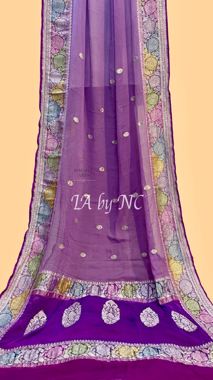 Plum Banarasi Pure Khaddi Georgette Kadwa Saree