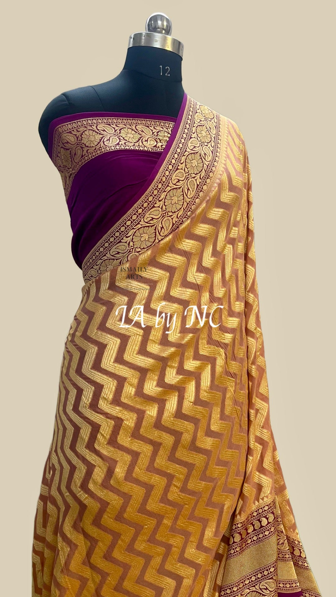 Ochre Banarasi Pure Khaddi Georgette Saree
