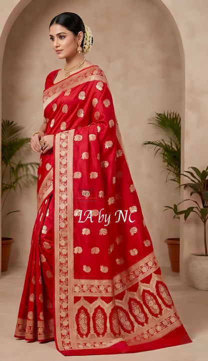Crimson Banarasi Mashru Katan Silk Saree