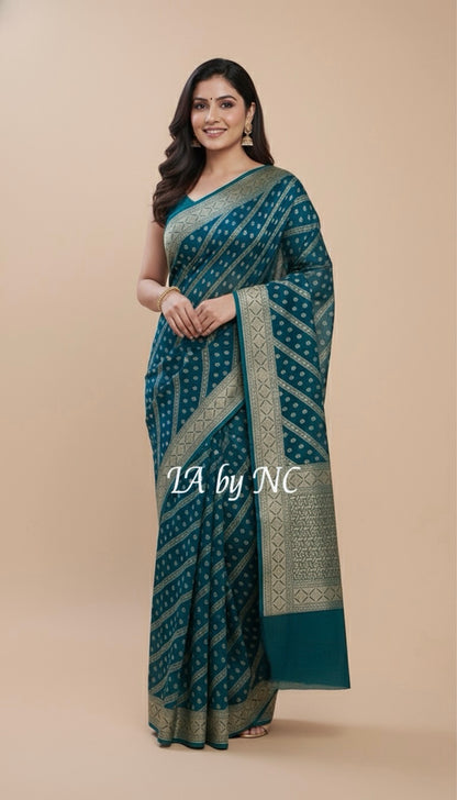 Prussian Banarasi Pure Khaddi Georgette Saree