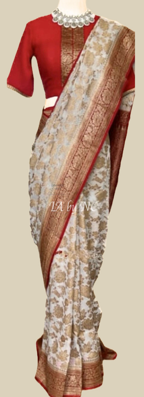 Offwhite Banarasi Pure Khaddi Georgette Saree