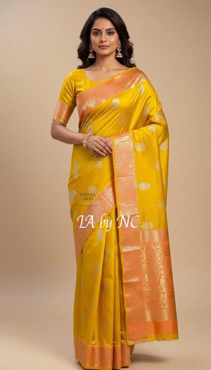 Tuscany Banarasi Pure Katan Silk Raw Mango Saree