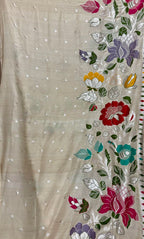Beige Banarasi Pure Khaddi  Tussar Georgette Paithani Saree