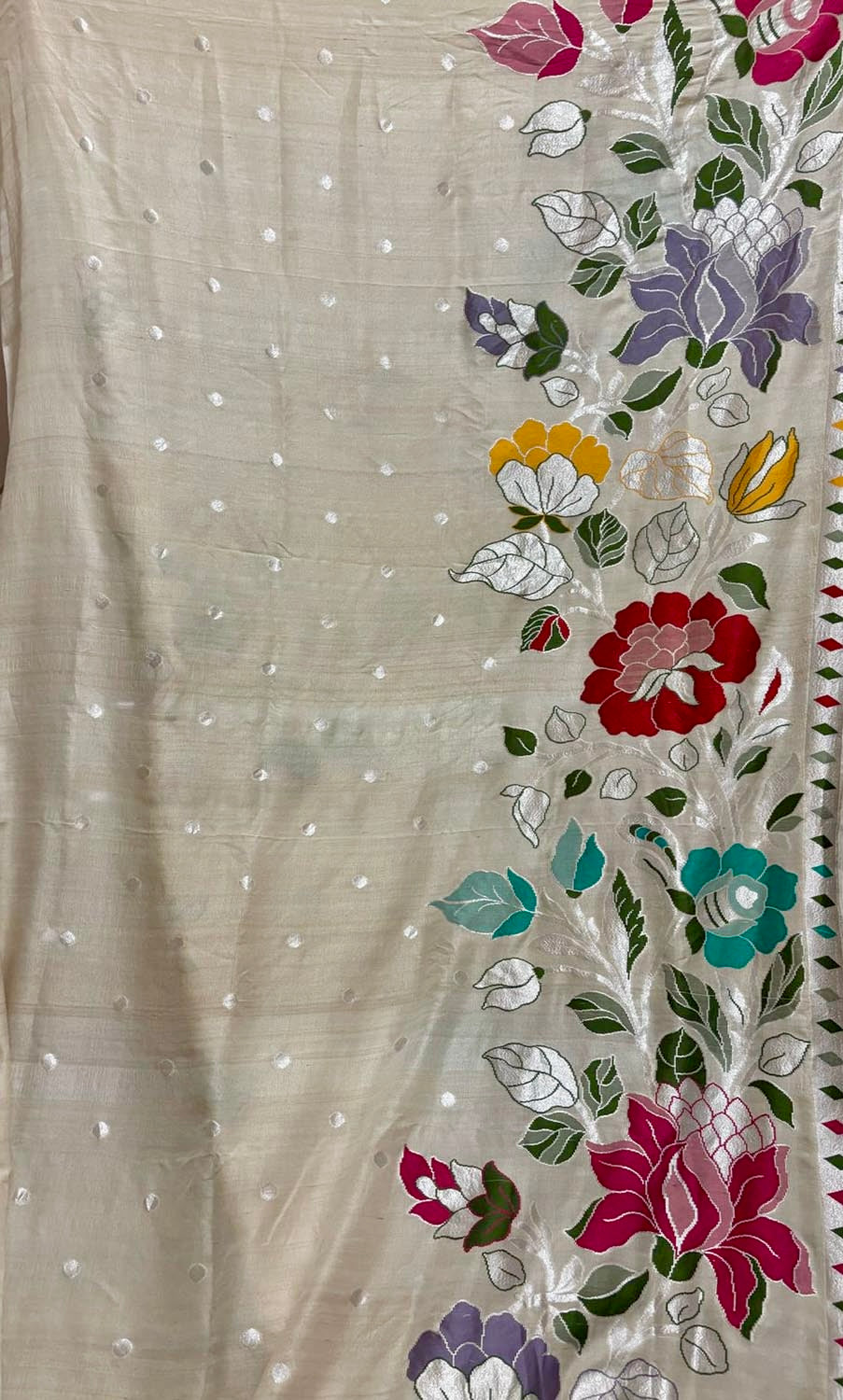Beige Banarasi Pure Khaddi  Tussar Georgette Paithani Saree