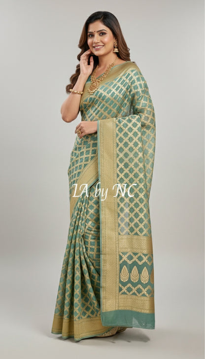 Turquoise Banarasi Pure Khaddi Georgette Saree