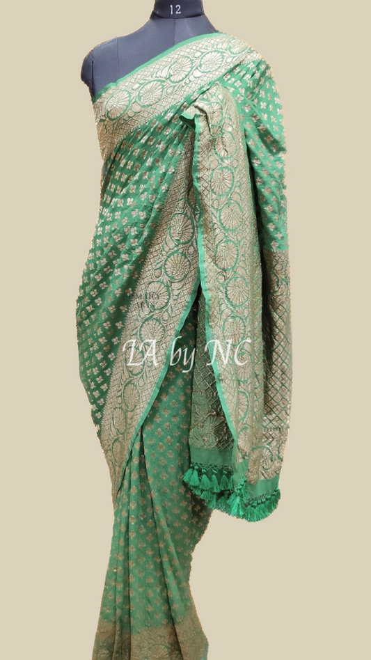 Green Banarasi Pure Khaddi Georgette Saree