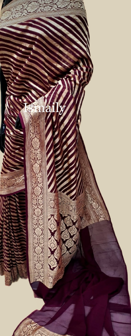 Burgundy Banarasi Pure Khaddi Georgette Saree