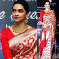 Deepika Padukone’s Red Banarasi Pure Katan Silk Saree