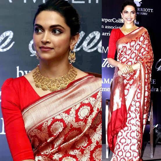 Deepika Padukone’s Red Banarasi Pure Katan Silk Saree