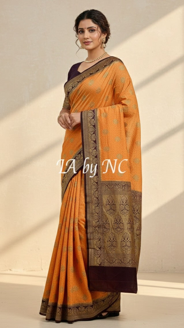 Apricot Banarasi Pure Khaddi Georgette Saree