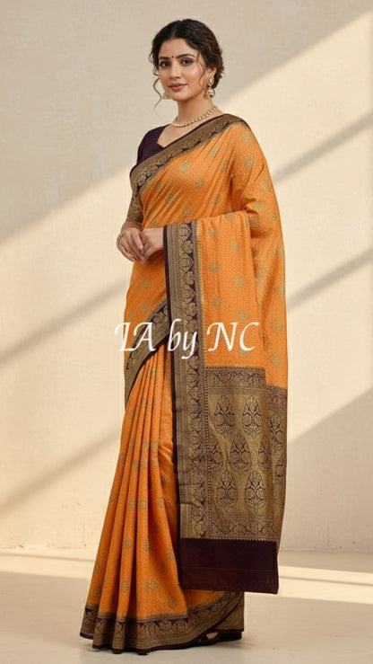 Apricot Banarasi Pure Khaddi Georgette Saree