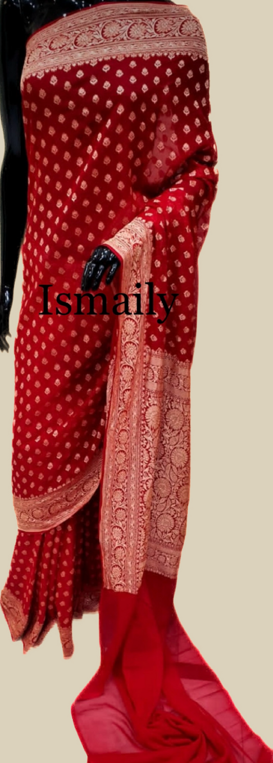 Crimson Banarasi Pure Khaddi Georgette Saree