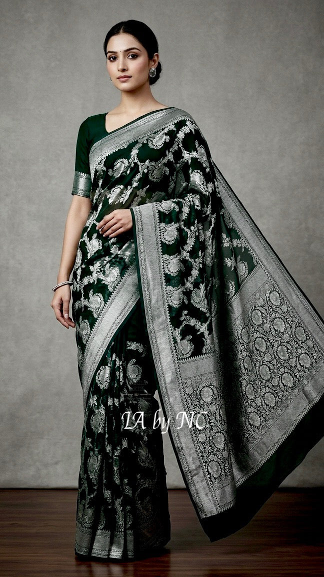 Black Banarasi Pure Khaddi Georgette Saree